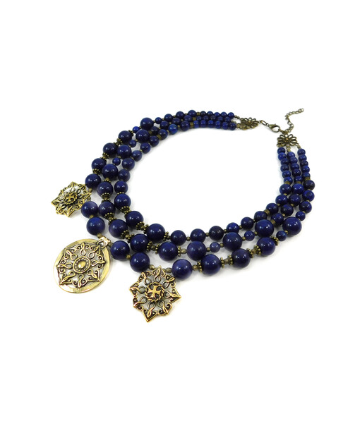 Exclusive necklace "Lazuli Charm2" Lapis lazuli, 3 rows