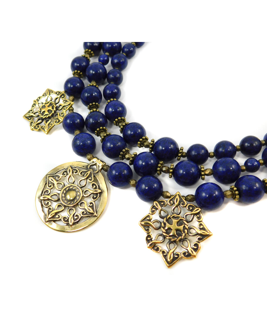 Exclusive necklace "Lazuli Charm2" Lapis lazuli, 3 rows