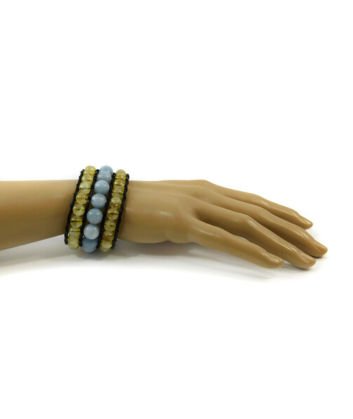 Exclusive bracelet "Ukrainian" Aquamarine, Citrine, double leather