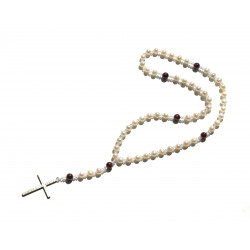 Вервица для молитвы Жемчуг, Гранат, серебряный крест
