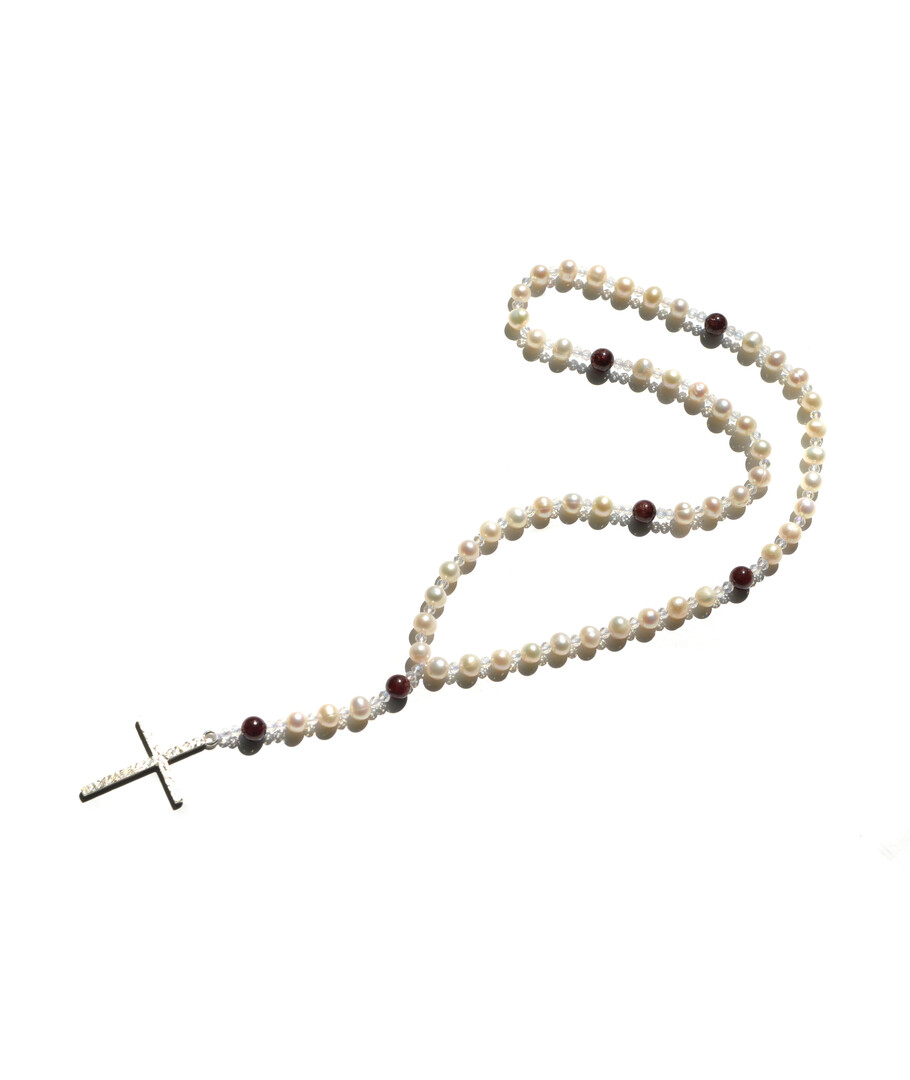 Rosary for prayer Pearls, Pomegranate, silver cross