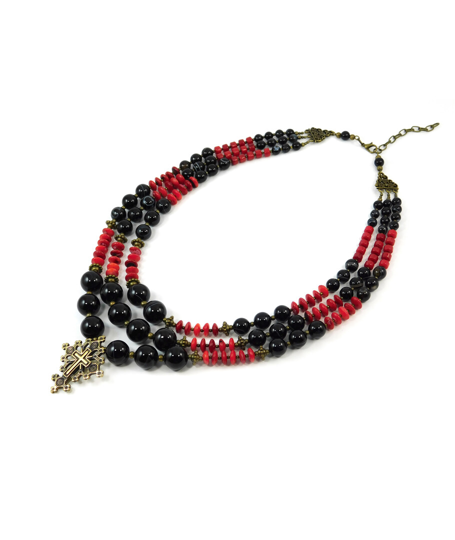 Exclusive necklace "Agate Air" Agate, Coral rondel 3-row