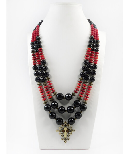 Exclusive necklace "Agate Air" Agate, Coral rondel 3-row