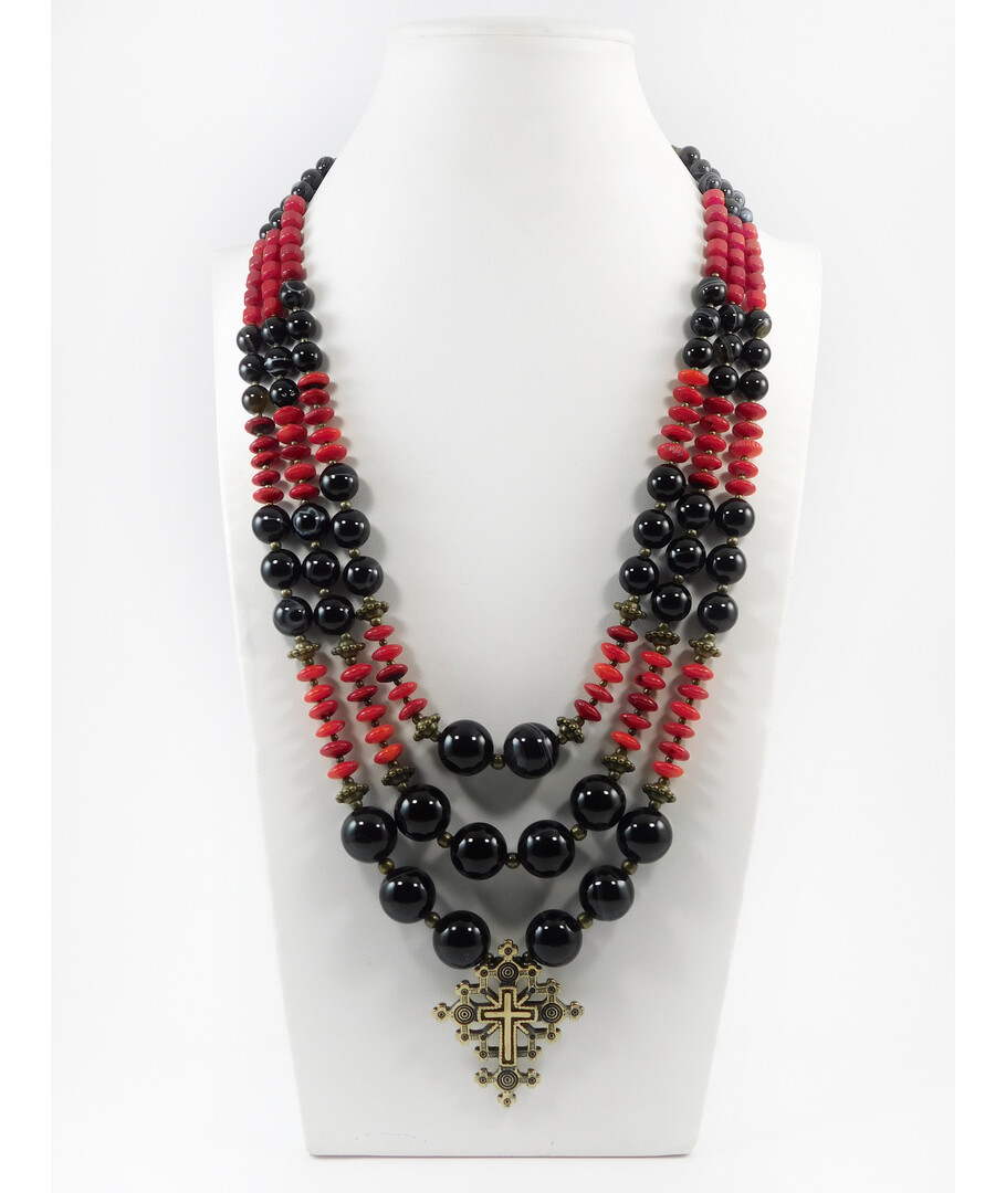 Exclusive necklace "Agate Air" Agate, Coral rondel 3-row