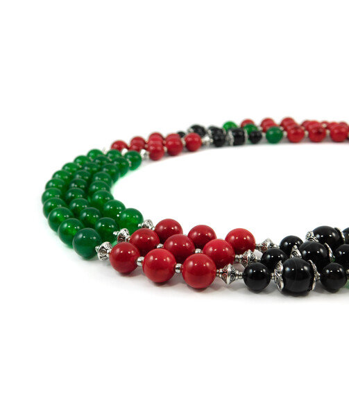 Exclusive necklace "Three-row" Chrysoprase, Agate, Coral