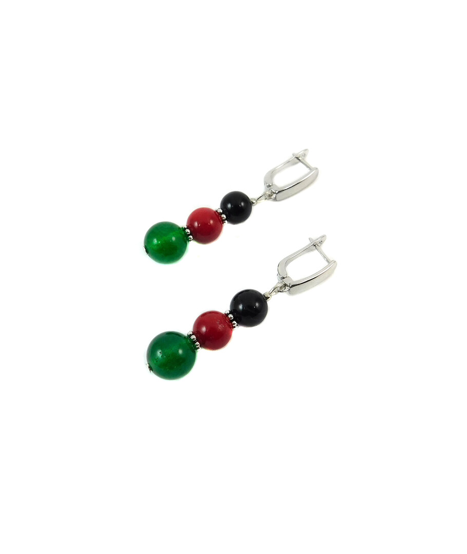 Exclusive earrings "Five row" chrysoprase, coral, agate