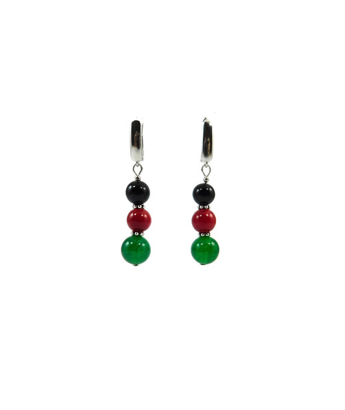 Exclusive earrings "Five row" chrysoprase, coral, agate