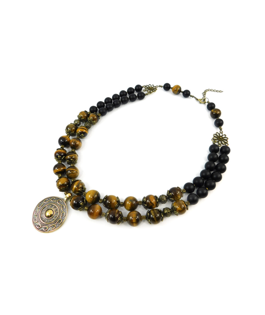 Exclusive necklace "Lada" Shungite, Tiger's eye, 2 rows