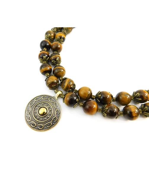 Exclusive necklace "Lada" Shungite, Tiger's eye, 2 rows