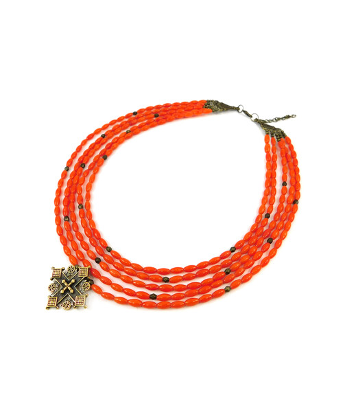 Exclusive necklace "Steph" Coral rice, 5 rows