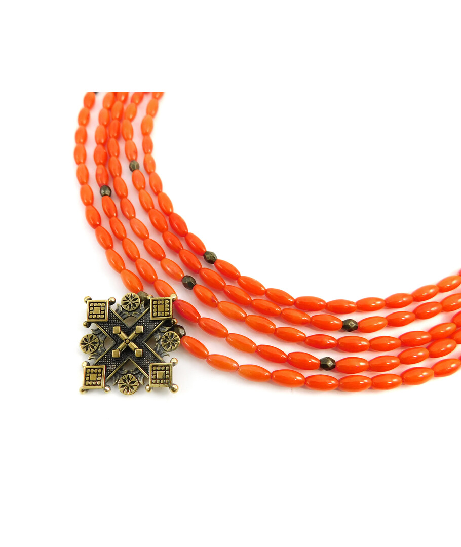 Exclusive necklace "Steph" Coral rice, 5 rows