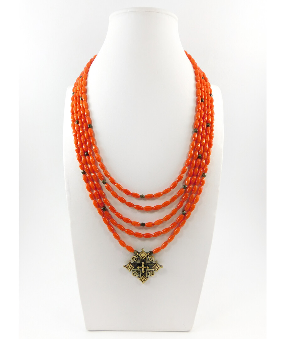 Exclusive necklace "Steph" Coral rice, 5 rows