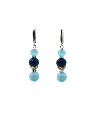 Exclusive earrings "Freshness of the ocean" Agate facet, Aquamarine, Cat's eye