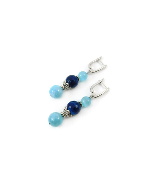 Exclusive earrings "Freshness of the ocean" Agate facet, Aquamarine, Cat's eye