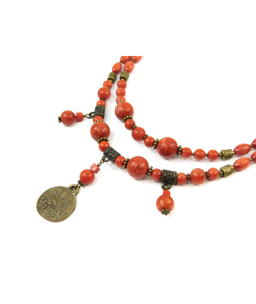 Exclusive necklace "Majestic" Sponge coral, 2 rows