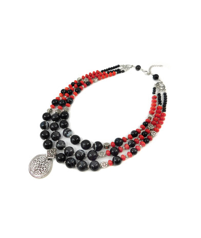 Exclusive necklace "Aracea" Coral rondel, Agate, 3 rows