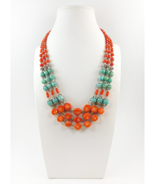 Exclusive necklace "Taisa" Coral, Amazonite, 3 rows