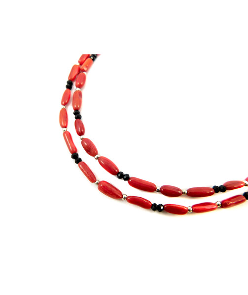 Exclusive necklace "Slavyana" Coral rice, 2 rows