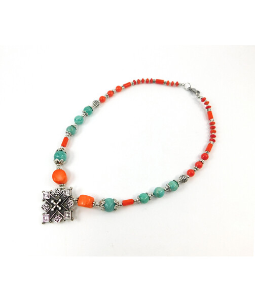 Exclusive necklace "Taisa" Coral, Amazonite