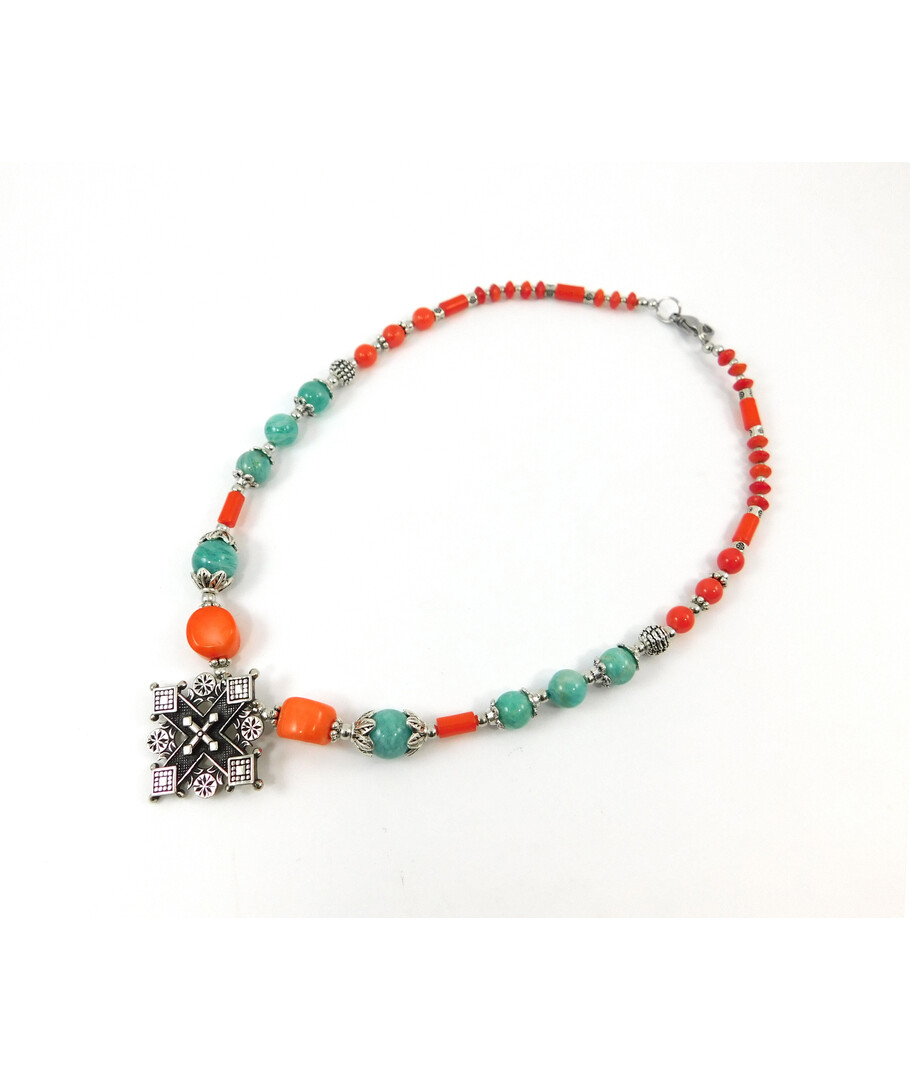 Exclusive necklace "Taisa" Coral, Amazonite