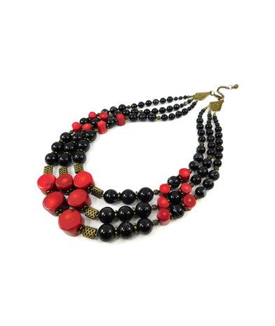 Exclusive necklace "Dzyla" Coral, Agate, 3 rows