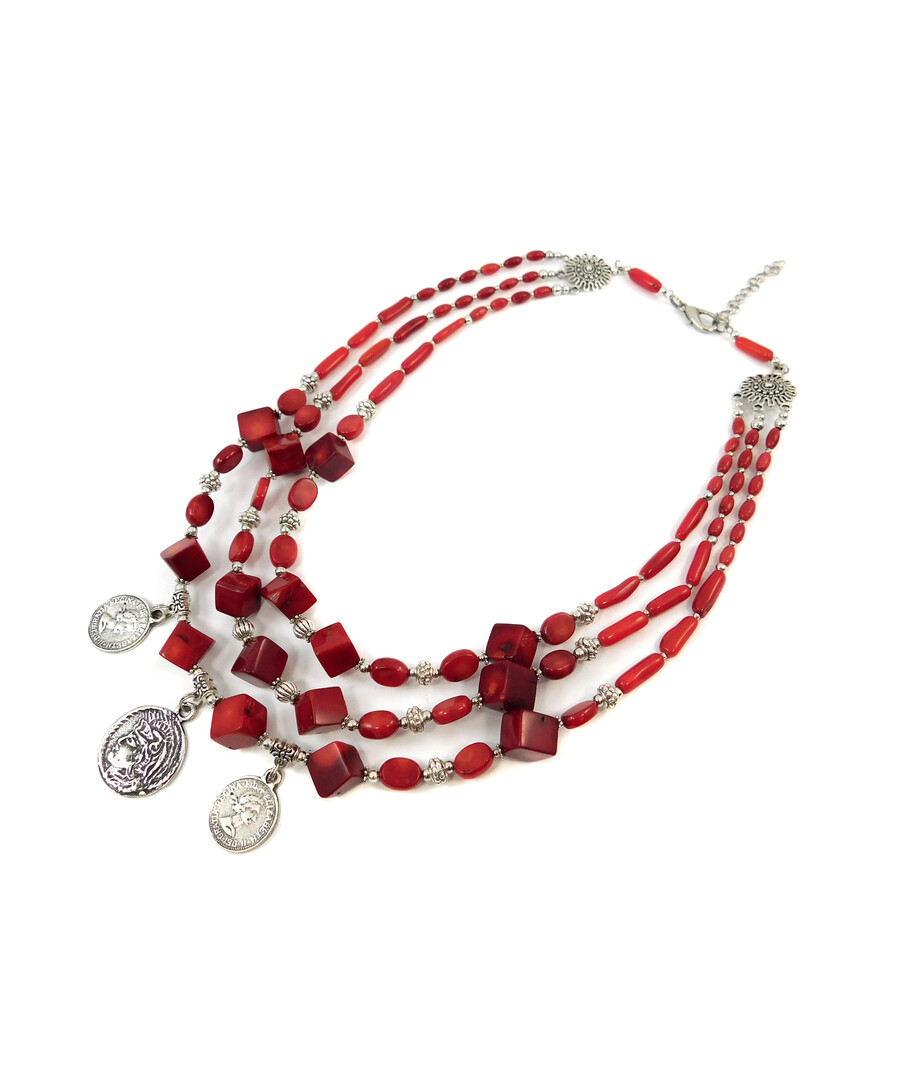 Exclusive necklace "Zvenihor" Red coral, 3 rows