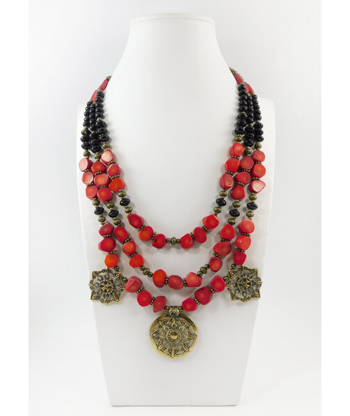 Exclusive necklace "Barva" Coral, Agate rondel, 3 rows