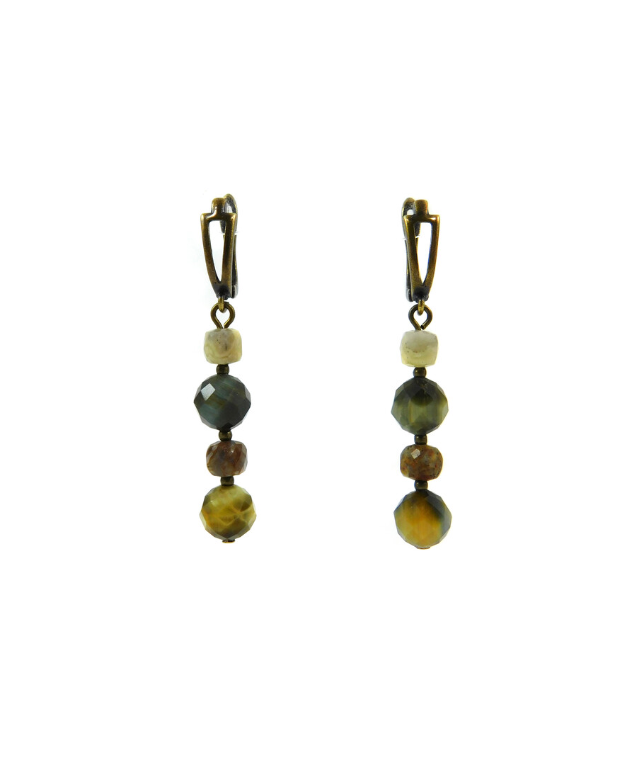 Exclusive earrings "Tiger cube" Tiger's eye facet, Agate facet cube