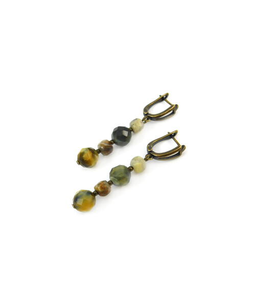 Exclusive earrings "Tiger cube" Tiger's eye facet, Agate facet cube