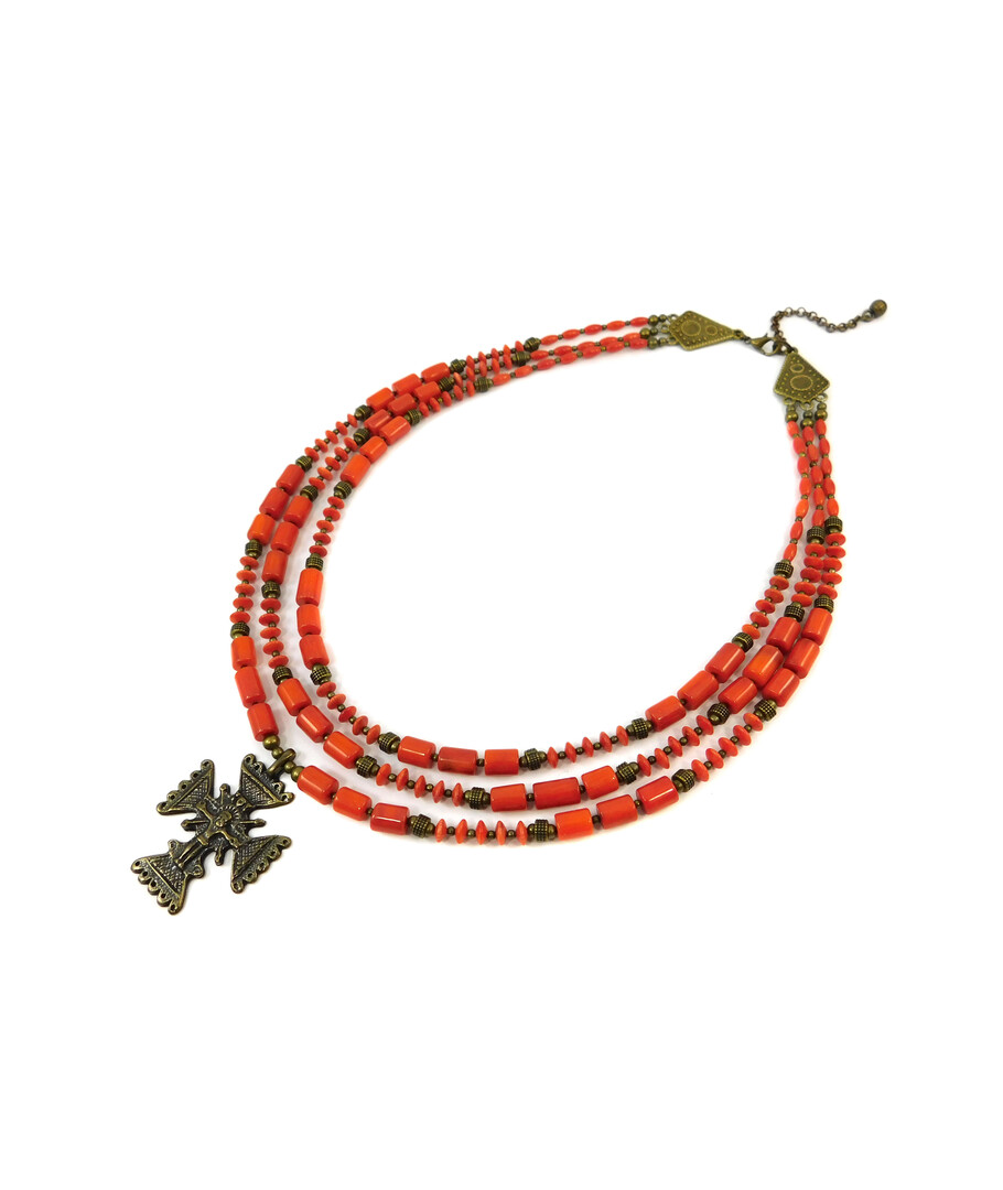 Exclusive necklace "Palagina" Coral brick, 3 rows