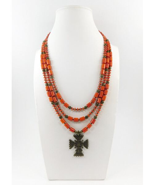 Exclusive necklace "Palagina" Coral brick, 3 rows