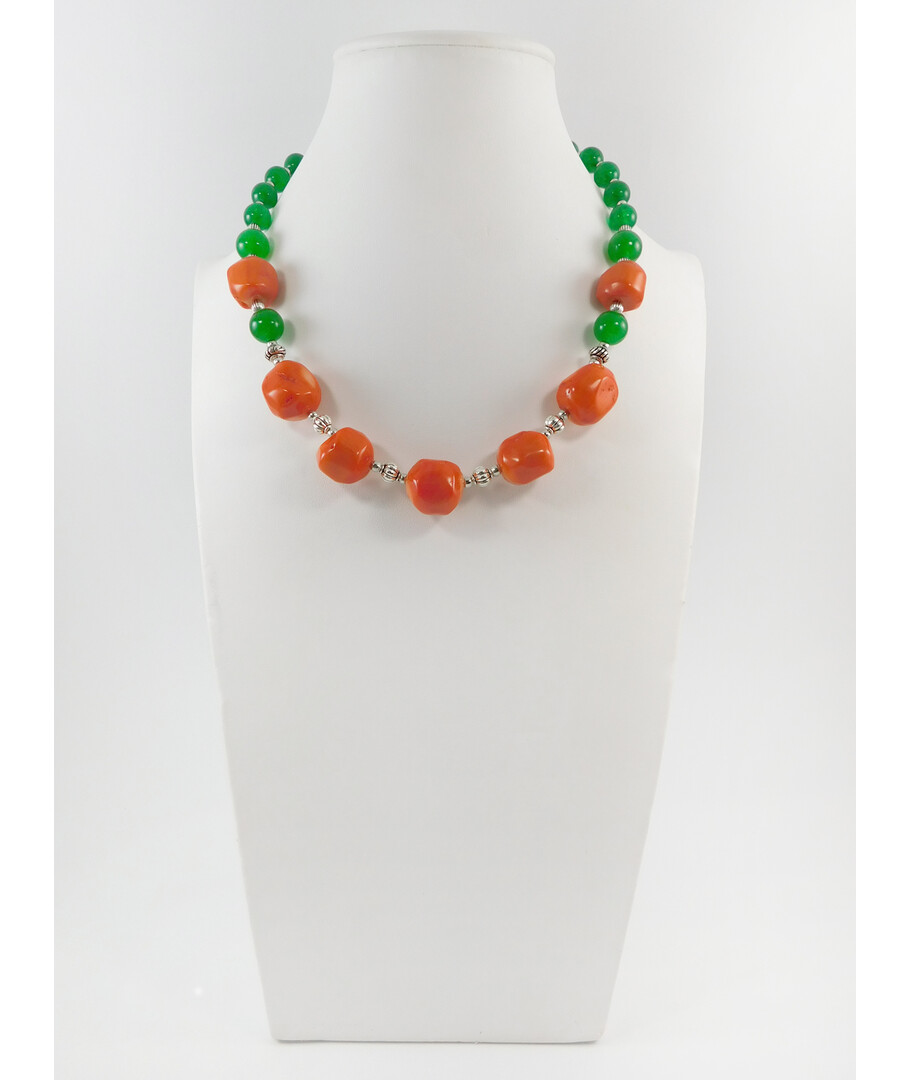 Exclusive necklace "Sviatoslav" Coral galtovka, chrysoprase