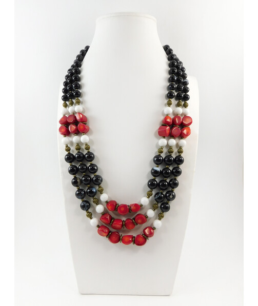 Exclusive necklace "Ardana" Agate, coral, 3 rows