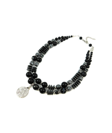 Exclusive necklace "Raisa" Agate, Hematite cube, rondel, 2 rows