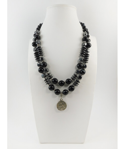 Exclusive necklace "Raisa" Agate, Hematite cube, rondel, 2 rows