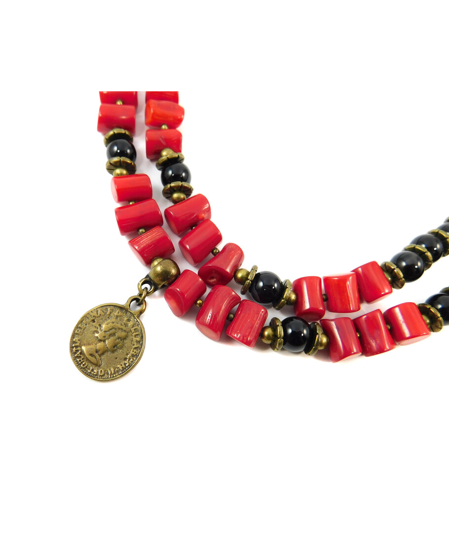 Exclusive necklace "Rory" Agate, Coral column, 2 rows