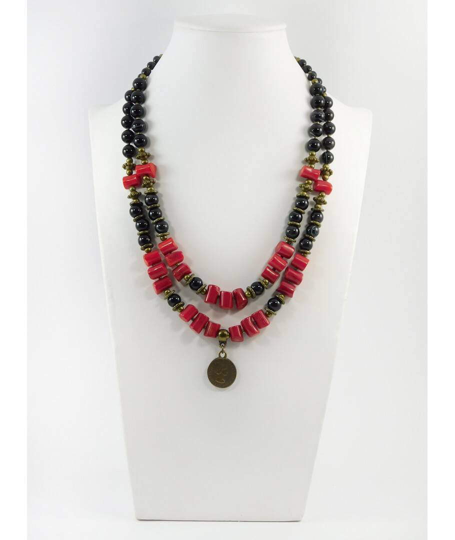 Exclusive necklace "Rory" Agate, Coral column, 2 rows