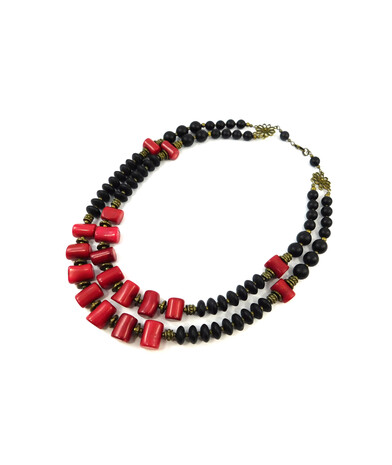 Exclusive necklace "Aizali" Shungite, coral column, 2 rows