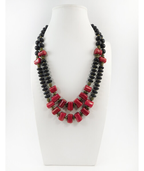 Exclusive necklace "Aizali" Shungite, coral column, 2 rows