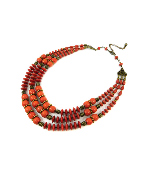 Exclusive necklace "Latina" Coral rice, rondel, 3 rows