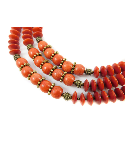 Exclusive necklace "Latina" Coral rice, rondel, 3 rows