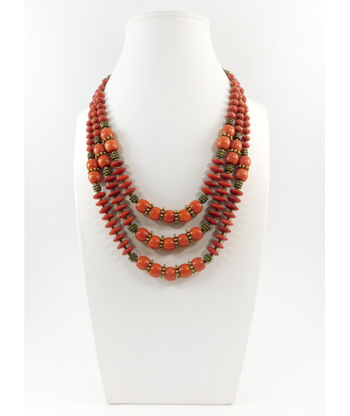 Exclusive necklace "Latina" Coral rice, rondel, 3 rows