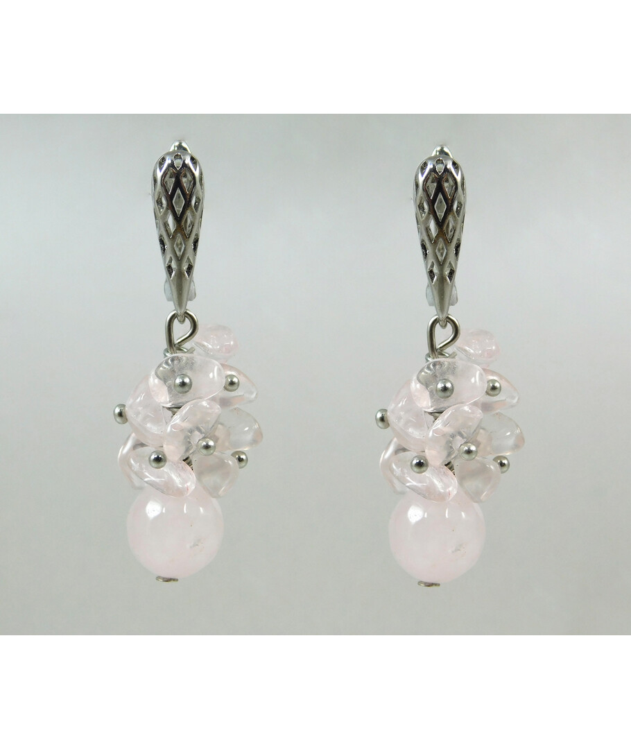 Exclusive earrings "Suzy" Rose quartz face, crumb