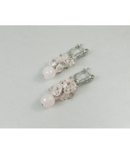 Exclusive earrings "Suzy" Rose quartz face, crumb