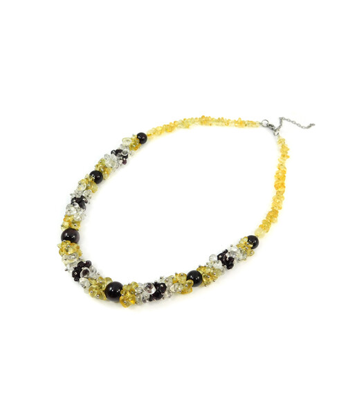 Exclusive necklace "Awakening" Garnet, Citrine, Rock crystal crumb