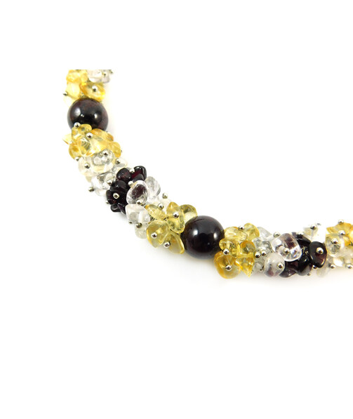 Exclusive necklace "Awakening" Garnet, Citrine, Rock crystal crumb