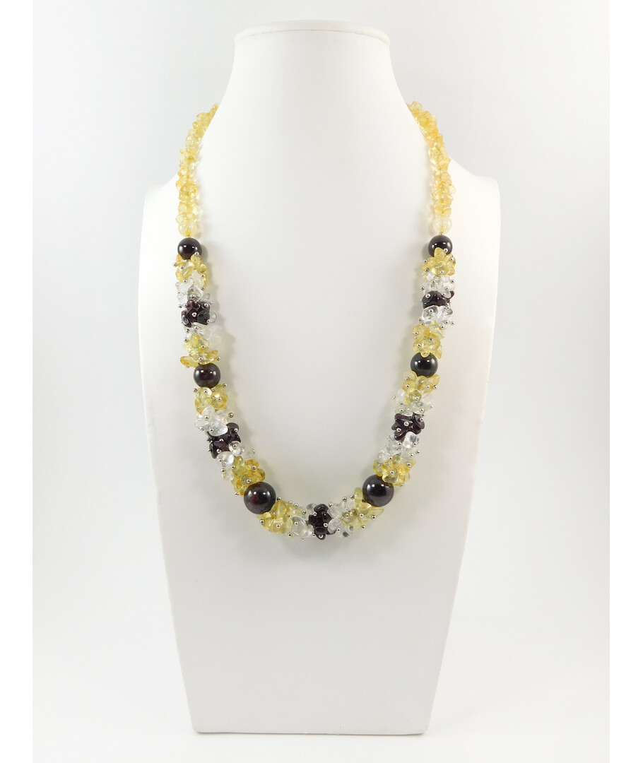 Exclusive necklace "Awakening" Garnet, Citrine, Rock crystal crumb