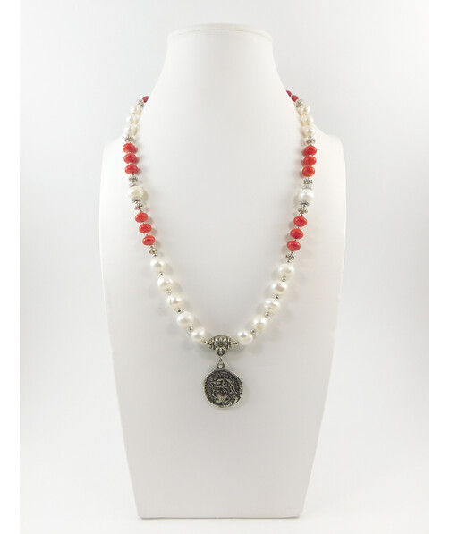 Exclusive necklace "Alice" Pearls, Coral tube, bead