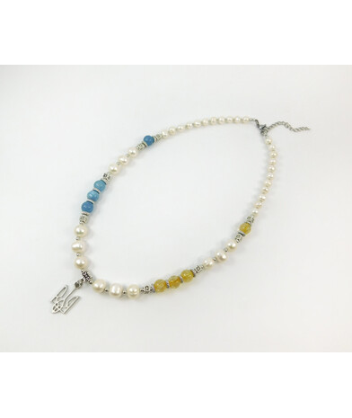 Exclusive necklace "Motherland 2" Aquamarine, Citrine, Pearls