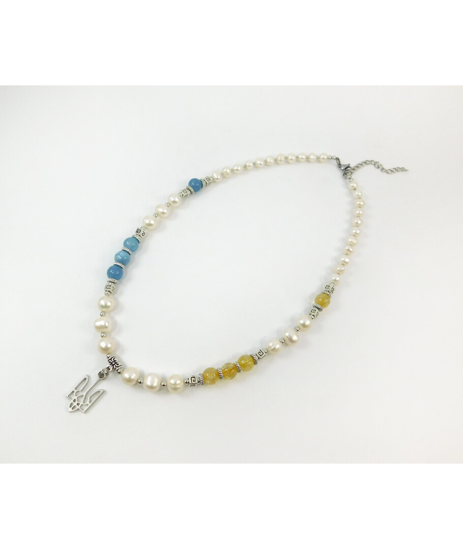 Exclusive necklace "Motherland 2" Aquamarine, Citrine, Pearls